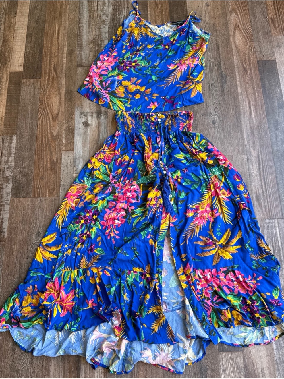 Cynthia Rowley Blue Tropical Floral Maxi Skirt & Cami Set